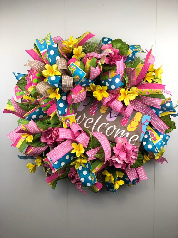 Summer Wreath For Front Door Flip Flop Wreath Summer Wreath Etsy