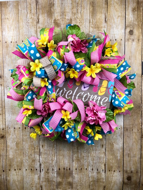 Summer Wreath For Front Door Flip Flop Wreath Summer Wreath Etsy