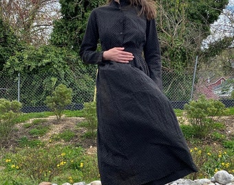 Antique Black Calico Cotton Dress / Antique Calico Dress / Black Calico Dress / True Antique Late 1800s Dress / Longsleeve Antique Dress XS