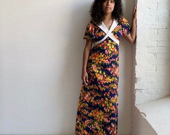 1970s Flower Power Maxi Dress