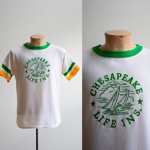 Vintage 1970s Athletic Shirt / Cheseapeake Bay Shirt / Chesapeake Life Insurance Shirt / Vintage Athletic Advertising Shirt / 70s Ringer Tee image 1