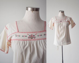 Vintage Baumwolle bestickte Bluse