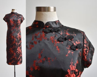 Vintage Black & Red Cheongsam Dress