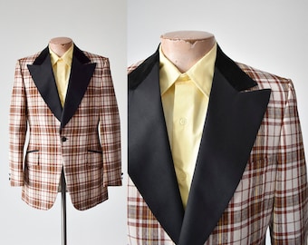 1970s Menswear Formal Brown Plaid Suit Jacket