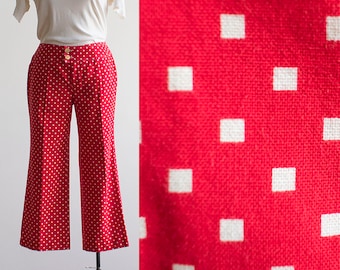 Vintage 1970s Hip Huggers / Vintage Trousers / Red Square Pants / Red Trousers / Vintage Red & White Pants / Low Rise Vintage Jeans Small