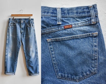 Vintage Rustler Jeans / Vintage Broken In Jeans / Vintage Workwear Jeans Small / Mens Small Jeans / Workwear Pants 34 / Rustler Jeans 34