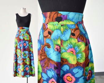 Vintage 1970s Maxi Skirt / Floral Maxi Skirt / Full Long Vintage Skirt / Floral 1970s Boho Skirt / Formal 1970s Long Skirt / Formal Maxi