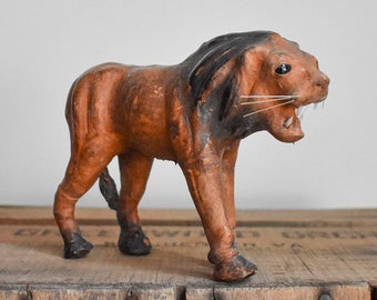 Antique Paper Mache Lion Figurine