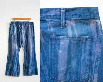 Vintage Rustler Denim Blue Jeans with Suede Leather Reinforced Knees size 40x30