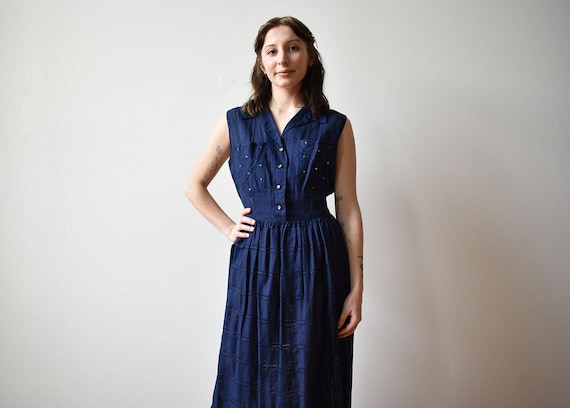 1950s Blue Cocktail Dress / 1950s Party Dress / Na