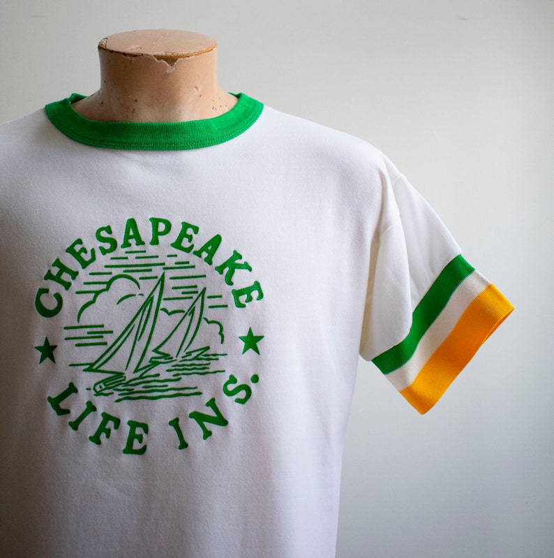 Vintage 1970s Athletic Shirt / Cheseapeake Bay Shirt / Chesapeake Life Insurance Shirt / Vintage Athletic Advertising Shirt / 70s Ringer Tee image 5