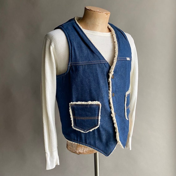 Vintage 1970s Sedgefield Denim Vest / Fleece Line… - image 5