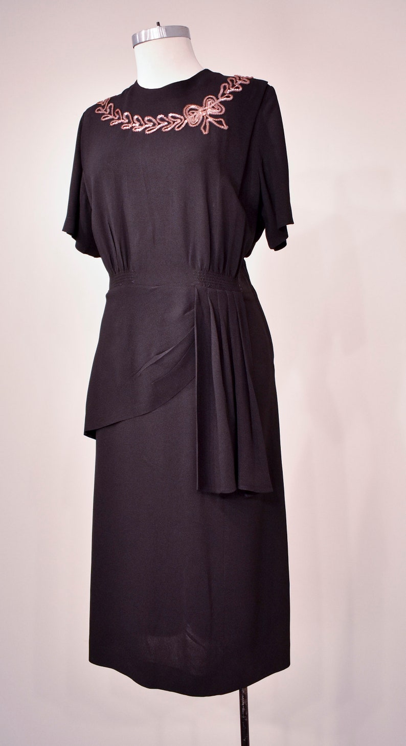 1940s Black Cocktail Dress with Sequin Bow Neckline image 5
