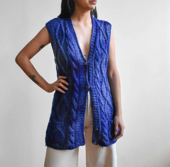 Vintage Blue Overdyed Wool Knit Sweater Vest / Vintage Vest / - Etsy
