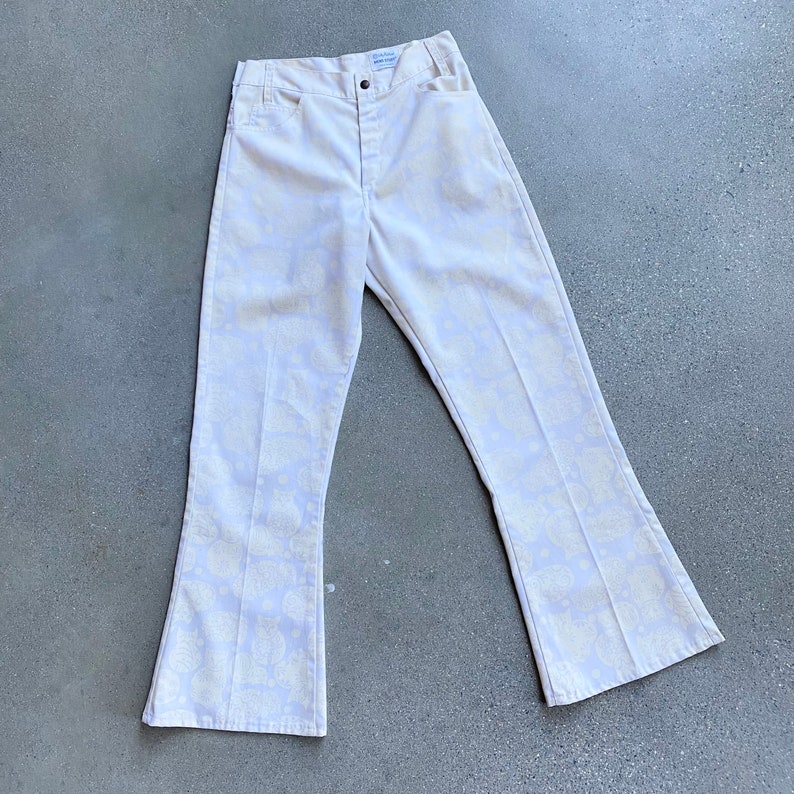 RARE 70s Lilly Pulitzer Mens Bell Bottom Pants / Vtg Lilly Pulitzer White Cat Print Bell Bottoms / Lilly Pulitzer Mens Stuff Bell Bottoms image 1