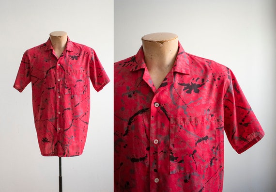 Vintage 1980s Button Up Shirt / Paint Splattered S