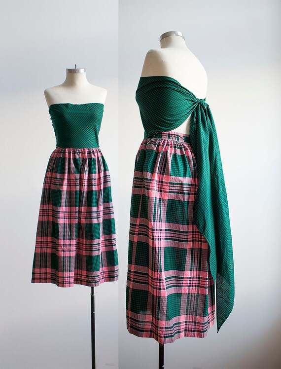 Vintage 1950s Cotton Day Dress / Vintage Plaid Dre