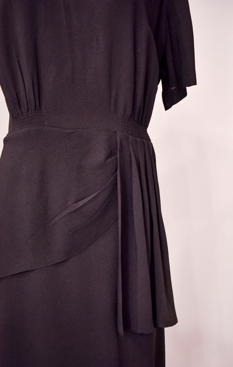 1940s Black Cocktail Dress with Sequin Bow Neckline image 6