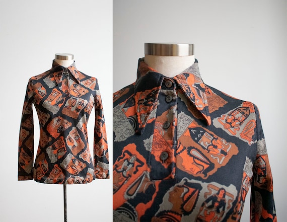 Vintage 1960s All Over Print Blouse / Vintage Medi