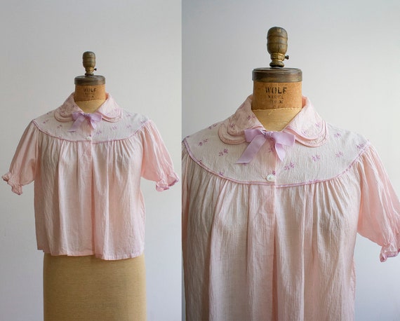Vintage 1950s Bed Jacket / Gauzy Cotton Bed Jacket