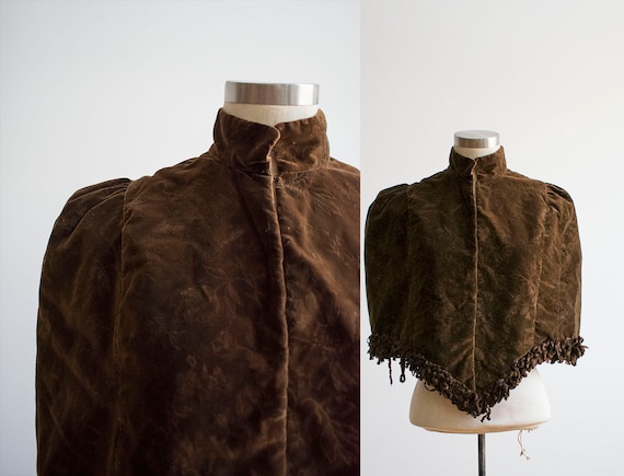 Victorian Cape / Antique Capelet / Brown Velvet Ca