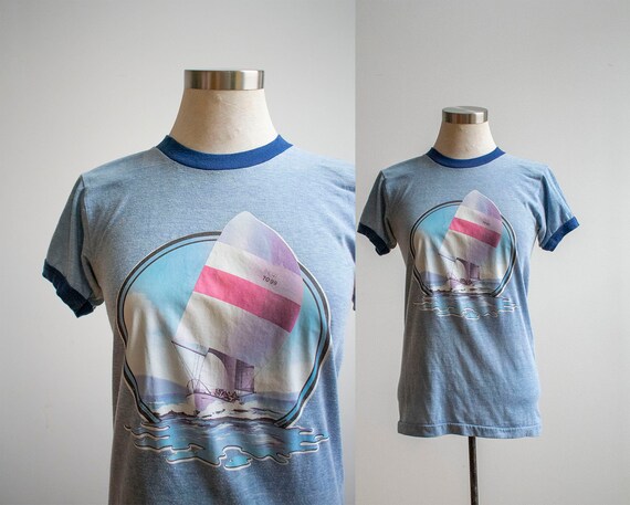 Vintage 1970s Iron On Sailboat Tshirt / Vintage Ro