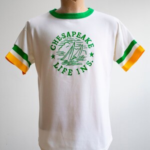 Vintage 1970s Athletic Shirt / Cheseapeake Bay Shirt / Chesapeake Life Insurance Shirt / Vintage Athletic Advertising Shirt / 70s Ringer Tee image 2