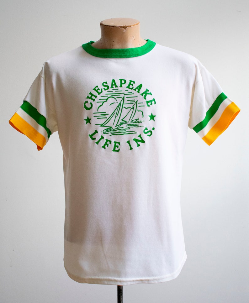 Vintage 1970s Athletic Shirt / Cheseapeake Bay Shirt / Chesapeake Life Insurance Shirt / Vintage Athletic Advertising Shirt / 70s Ringer Tee image 2