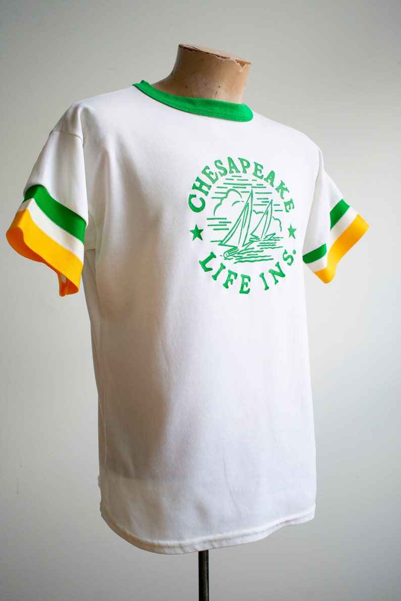 Vintage 1970s Athletic Shirt / Cheseapeake Bay Shirt / Chesapeake Life Insurance Shirt / Vintage Athletic Advertising Shirt / 70s Ringer Tee image 4