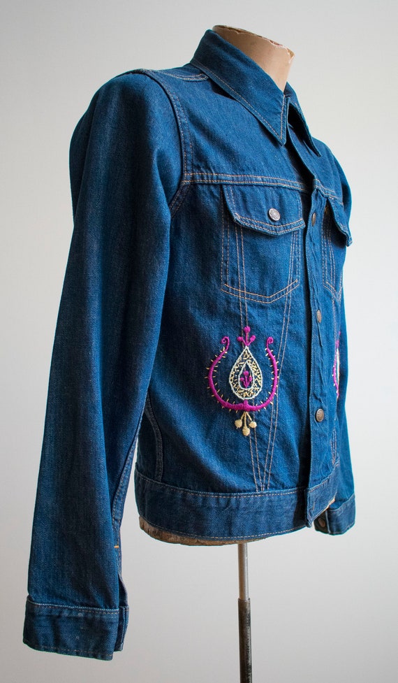 Vintage Denim Jacket / Vintage Embroidered Denim … - image 4