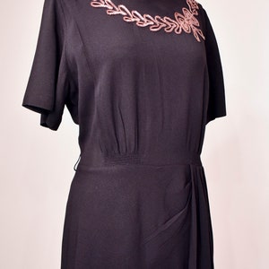 1940s Black Cocktail Dress with Sequin Bow Neckline image 4