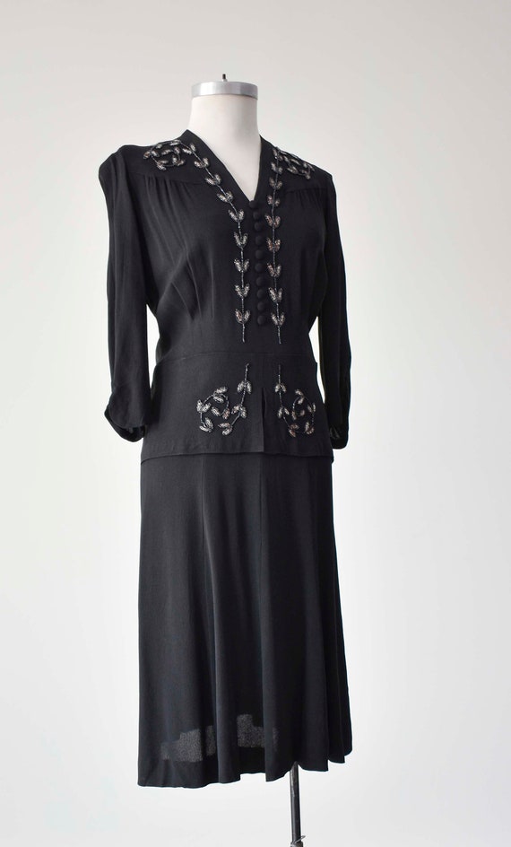 1940s Black Cocktail Dress / Black Beaded Cocktai… - image 2