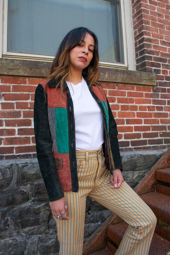 1970s Suede Jacket / Suede Patchwork Jacket / 1970