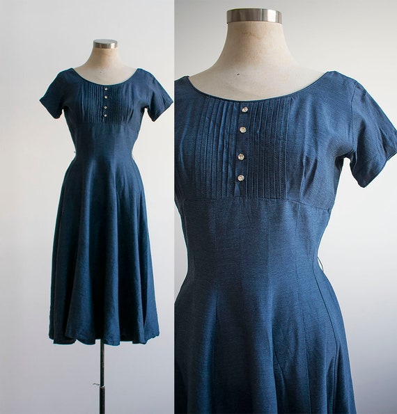 1950s Cocktail Dress / Blue Cocktail Dress / XS Vi