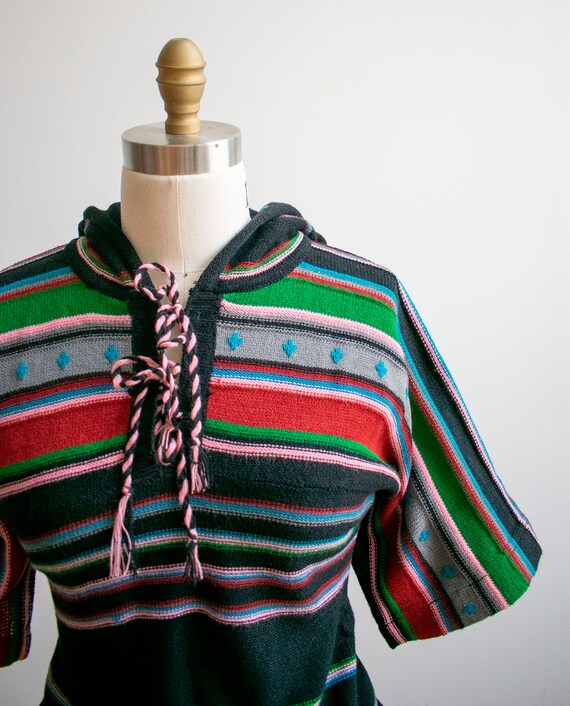 Black 70s Hooded Sweatshirt / Vintage Knit Hooded… - image 3
