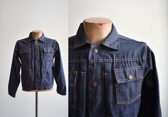 1970s Snap up Dark Denim Jacket - Etsy