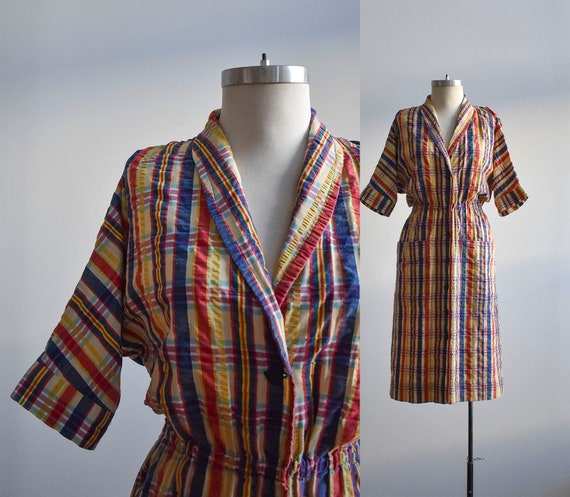 Vintage Madras Dress / Vintage Plaid Cotton Shirt