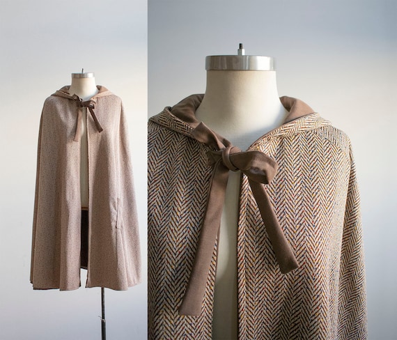 Vintage 1950s Hooded Cape / Vintage Fall Cape / Lo