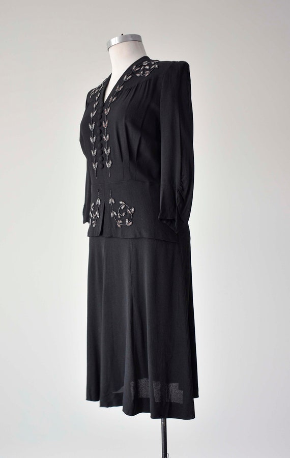 1940s Black Cocktail Dress / Black Beaded Cocktai… - image 5