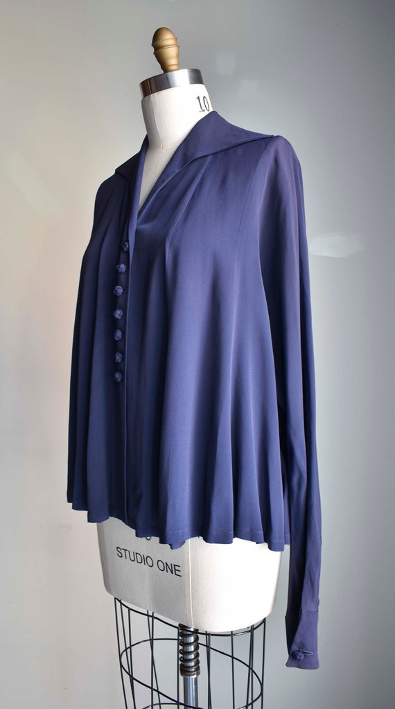 Vintage 1940s Navy Blue Blouse / 1940s Smocked Sw… - image 5