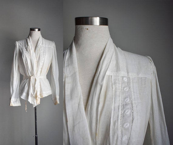 Antique Soft White Cotton Wrap Blouse - image 1