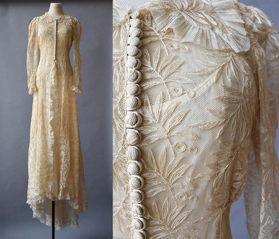 Edwardian Wedding Gown True Antique Lace Gown Late 1800s Etsy