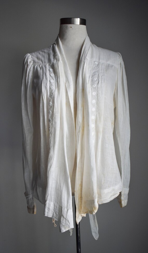 Antique Soft White Cotton Wrap Blouse - image 7