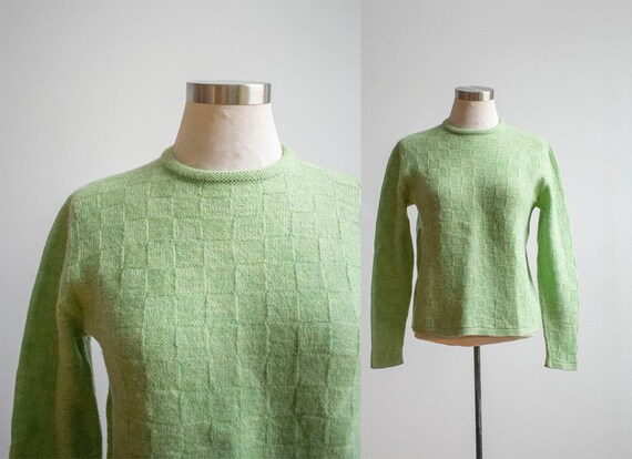 Vintage 1960s Knit Sweater / Green Knit Sweater /