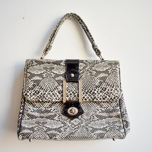 1960s on sale Black & White Skakeskin Purse