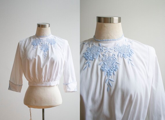 Vintage Edwardian Blouse / White Cotton Embroidere