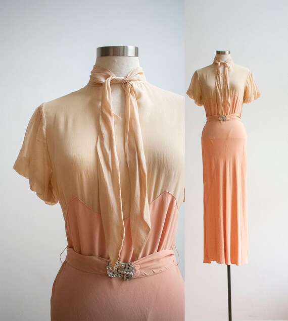 1930s Gown / Blush Pink Antique Gown / Long Formal