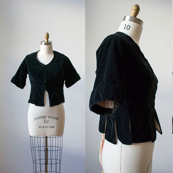 Vintage Black Velour Jacket / Black Victorian Blou