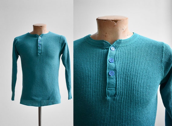 Vintage Teal Henley Thermal Shirt