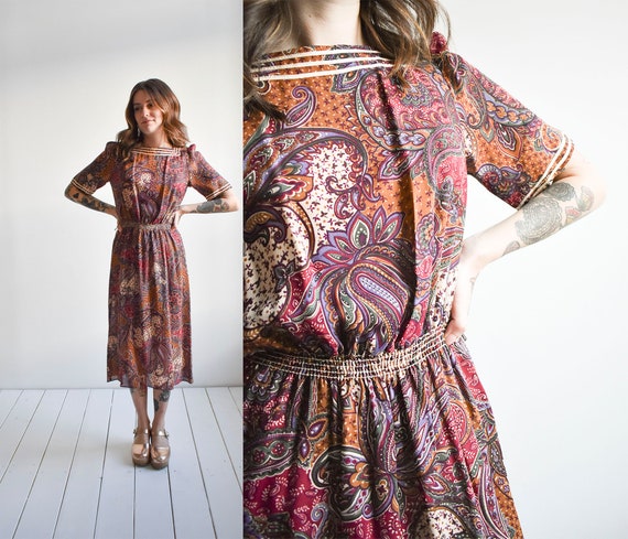 1970s Paisley Cocktail Dress